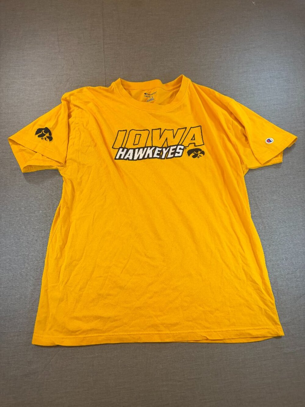 Y2K Champion Iowa Hawkeyes Yellow Authentic Athleticwear Yellow Tee Men XL